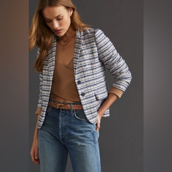 New Hutch Anthropologie Tailored Blazer Jacket Blue Multi NWT Women’s Size Small - Picture 1 of 16